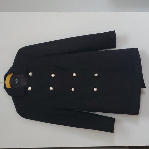Hobbs London black Italian wool pearl button pea coat